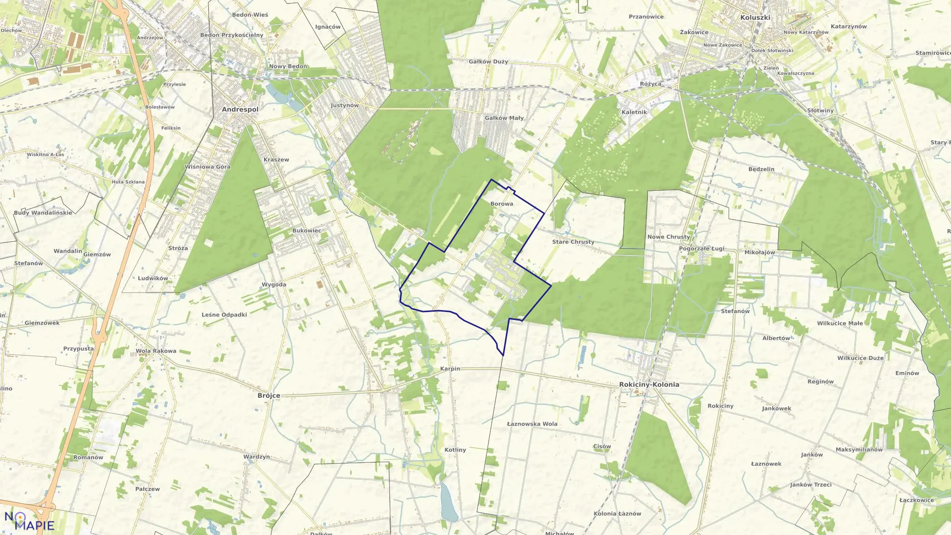 Mapa obrębu BOROWO I w gminie Koluszki