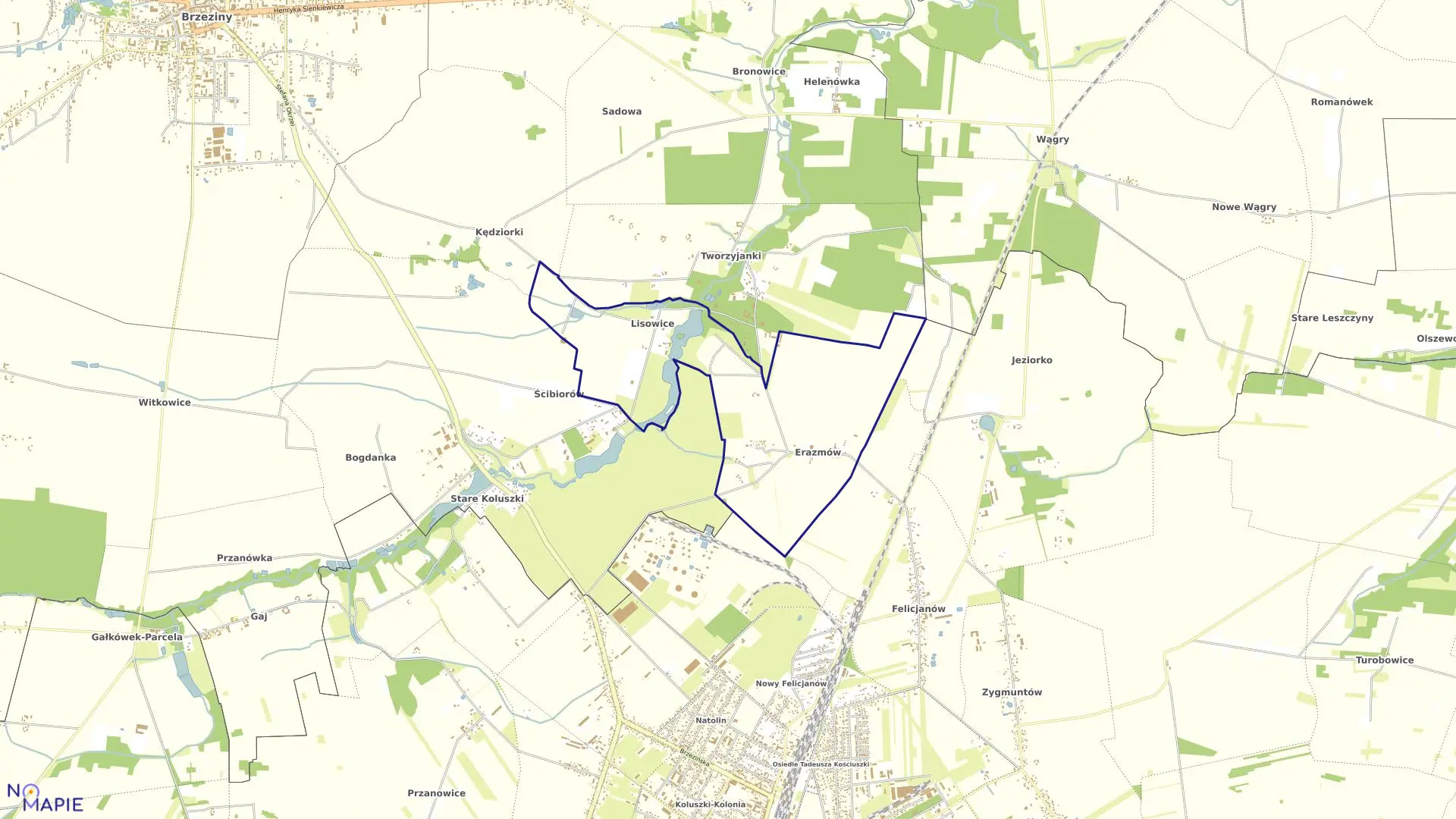 Mapa obrębu LISOWICE w gminie Koluszki