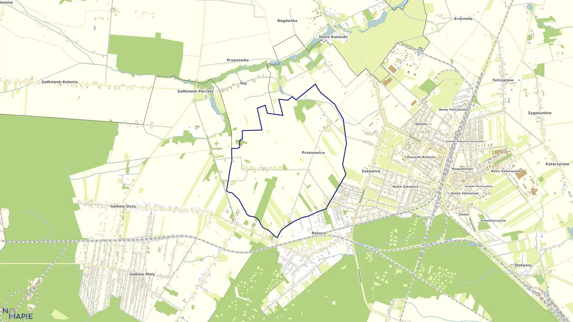 Mapa obrębu PRZANOWICE w gminie Koluszki