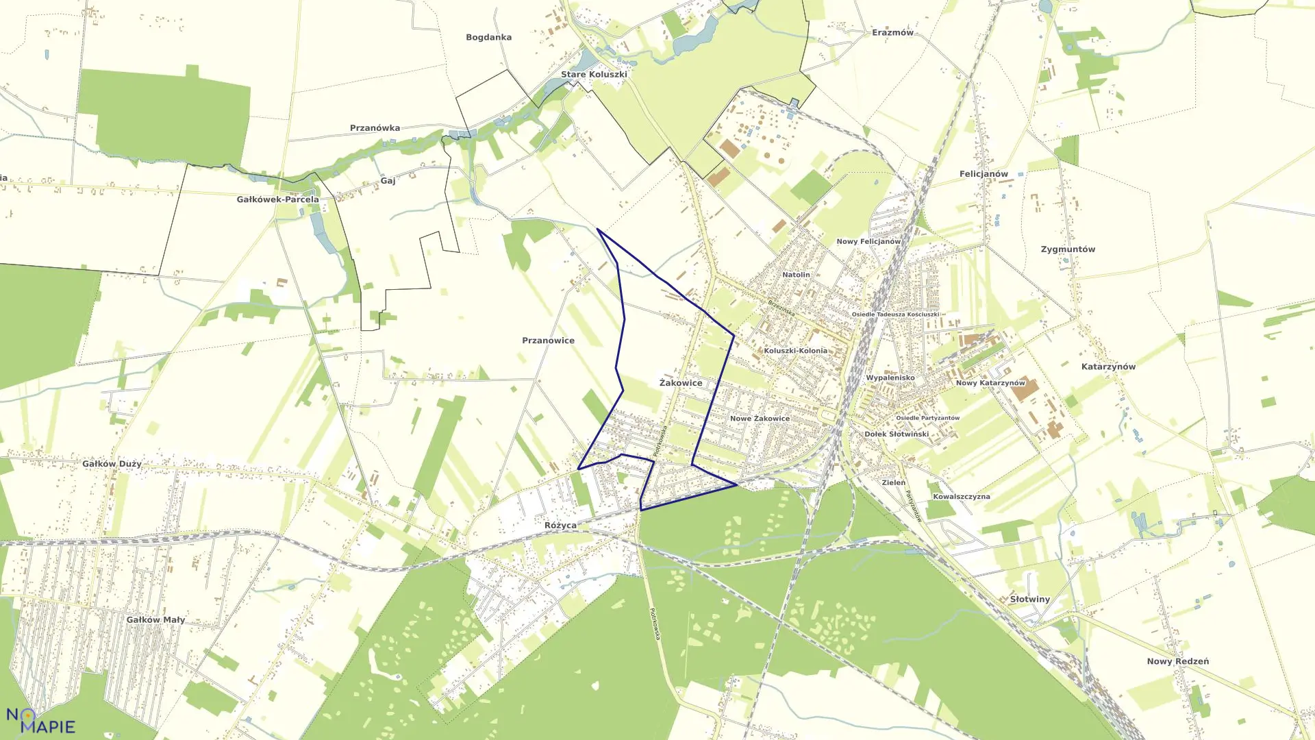 Mapa obrębu ŻAKOWICE w gminie Koluszki